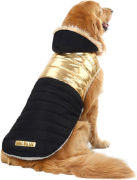HDE Dog Puffer Jacket Fleece Lined Winter Coat & Harness Hole NVY - XX-Large / 90s Black and Gold Metallic - image 2
