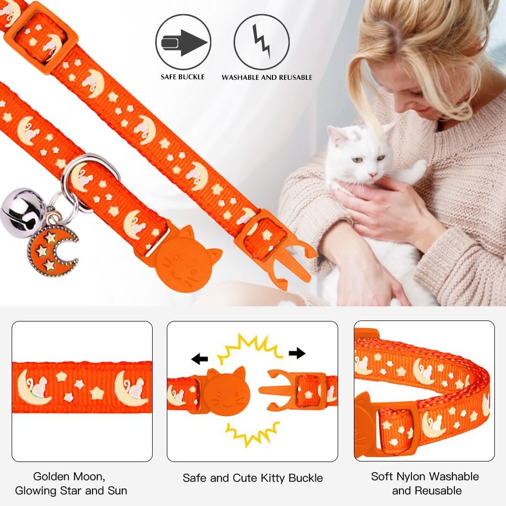 Baeuppit 2Pcs Breakaway Cats Collars Cat Collars for Boy & Girl Cats - 7.0-10.7'' / Black+Tangerine - image 2