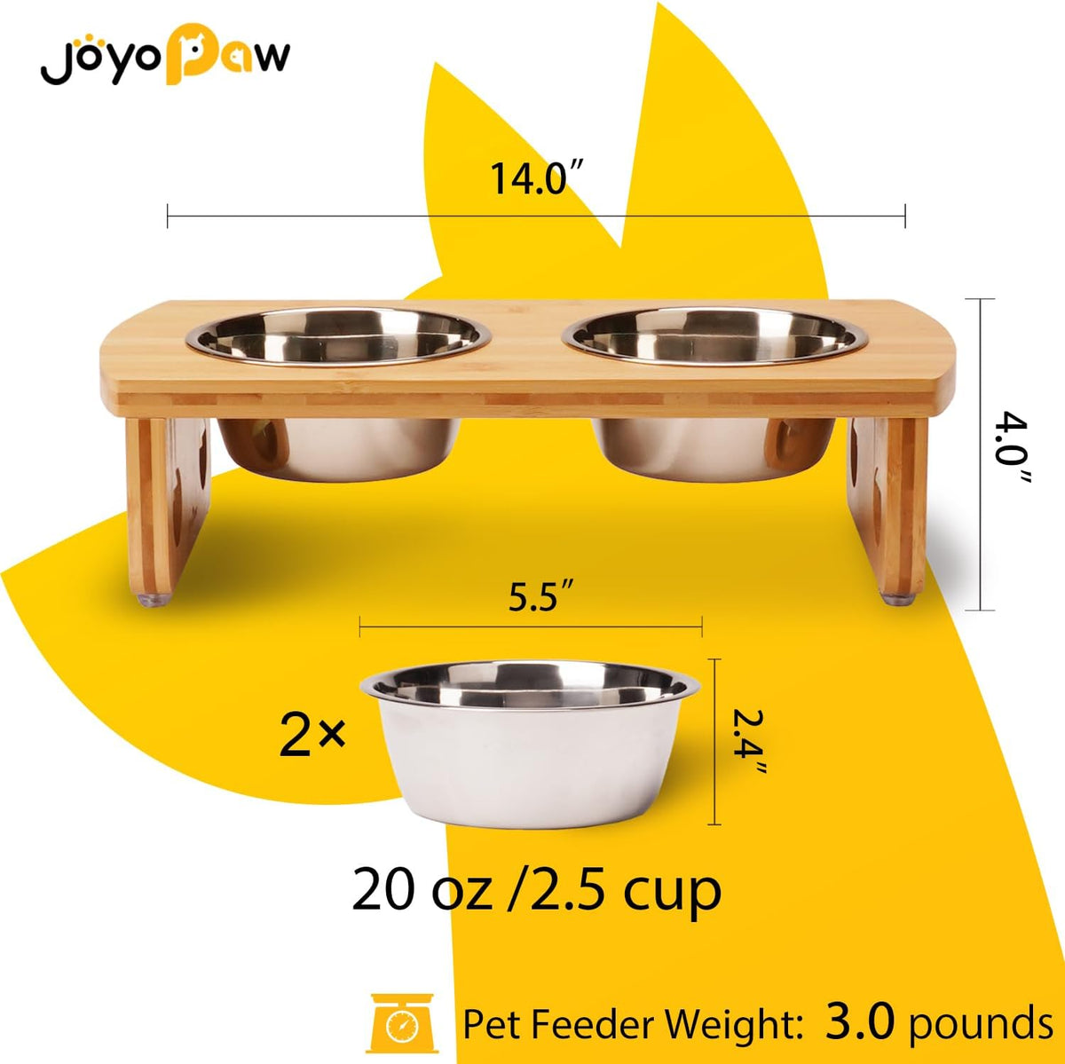 Elevated Dog Bowls, Bamboo Raised Dog Bowl Stand – Essentials for Dogs - Natural / Small: 4'' Tall-20 oz Bowl - image 2