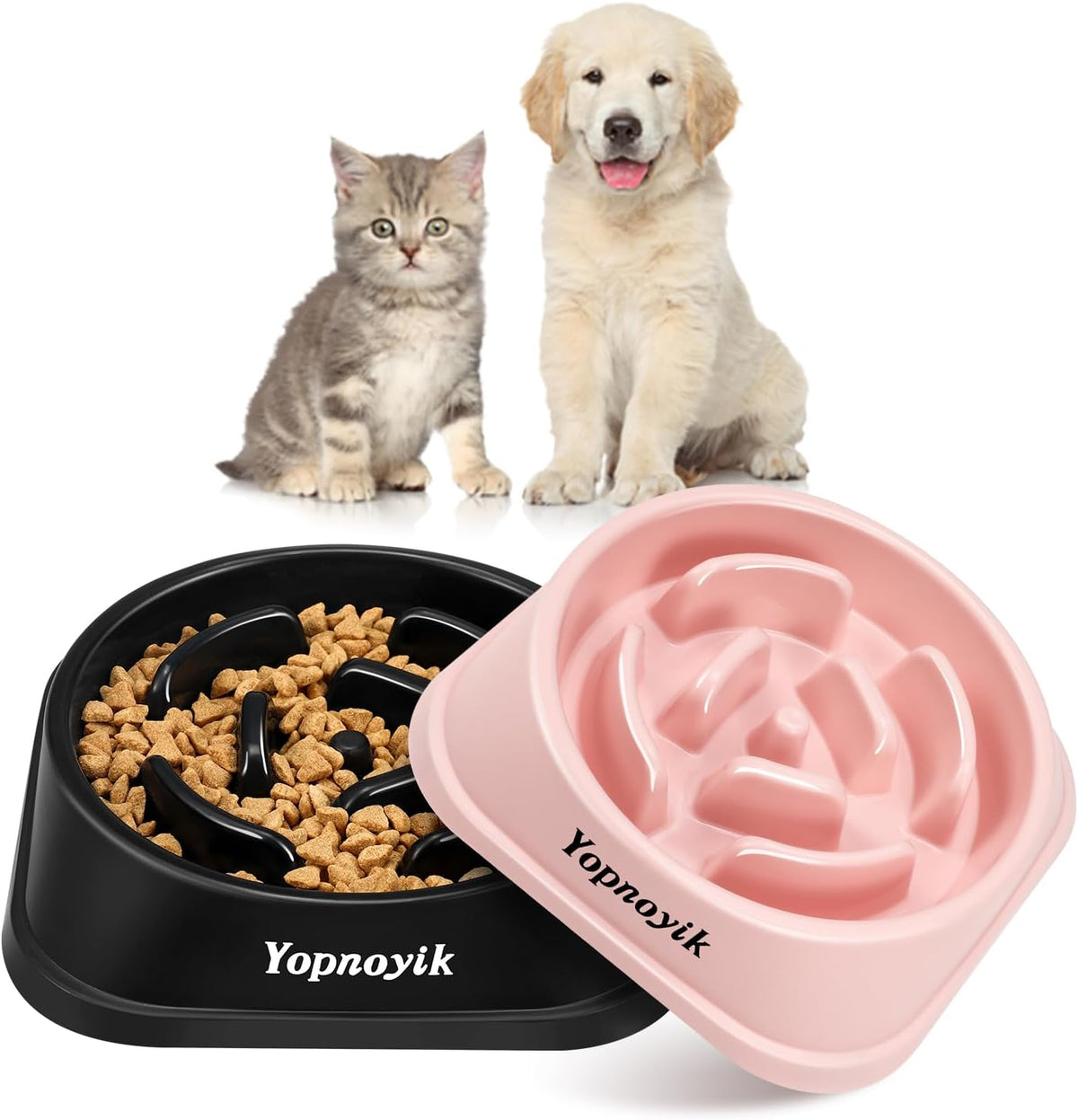 2 Pack Slow Feeder Dog Bowls for Medium Dogs & Cats – Essentials for Dogs - Small / Black and Pink