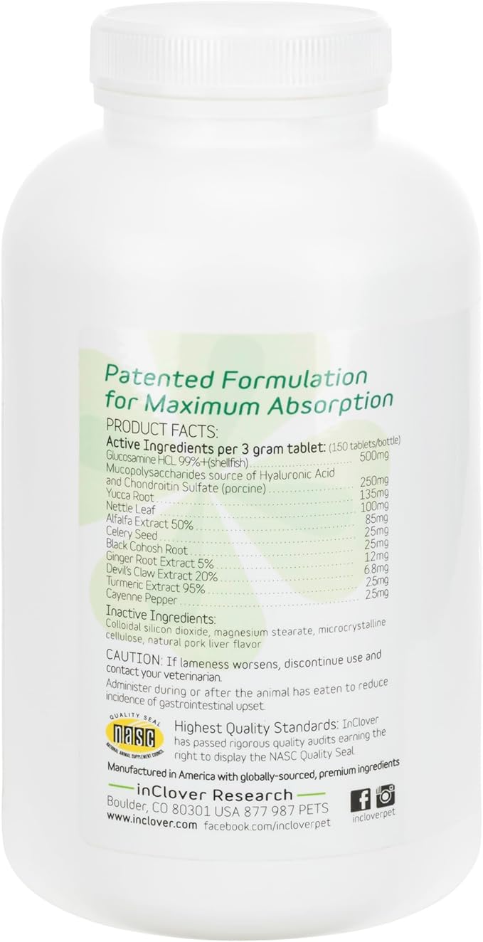 InClover Connectin Natural Hip & Joint Supplement for Dogs with Glucosamine, Chondroitin & Hyaluronic Acid - Tablet for Dog Mobility, Comfort & Active Lifestyle Support, 150 Count