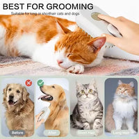 Rechargeable Steam Pet Brush – Grooming & Deshedding Tool With Adjustable Handle | Cordless & Quiet (White)