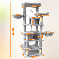 68in Tall Multi-Level Green Cat Tree with Hammocks, Hanging Basket, Cat Cave, Removeable Cushion, Scratching Posts - Plu