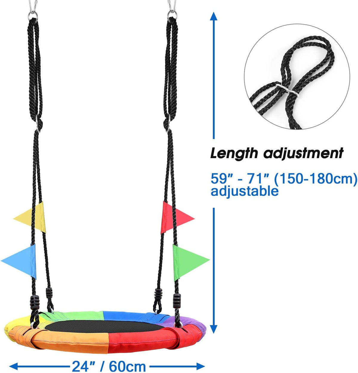 Odoland 24 inch Chidren Tree Swing Net Swing Outdoor Kid Platform - Multicolour - image 3