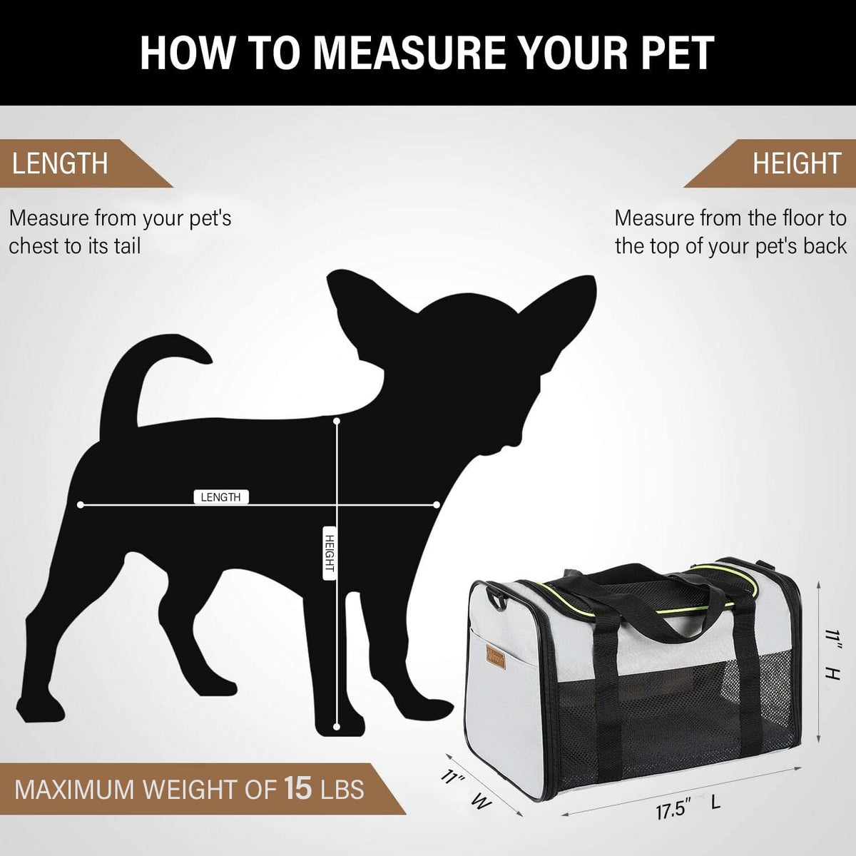 Cat Carrier, Portable Foldable Dog Pet Carrier - 17.5"L x 11.0"W x 11.0"H / Grey - image 2