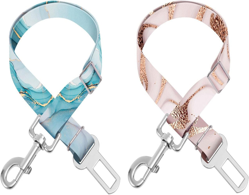 Adjustable pet cat and Dog car seat Belt，The Lanyard is Flexible - Golden Marble + Blue Marble