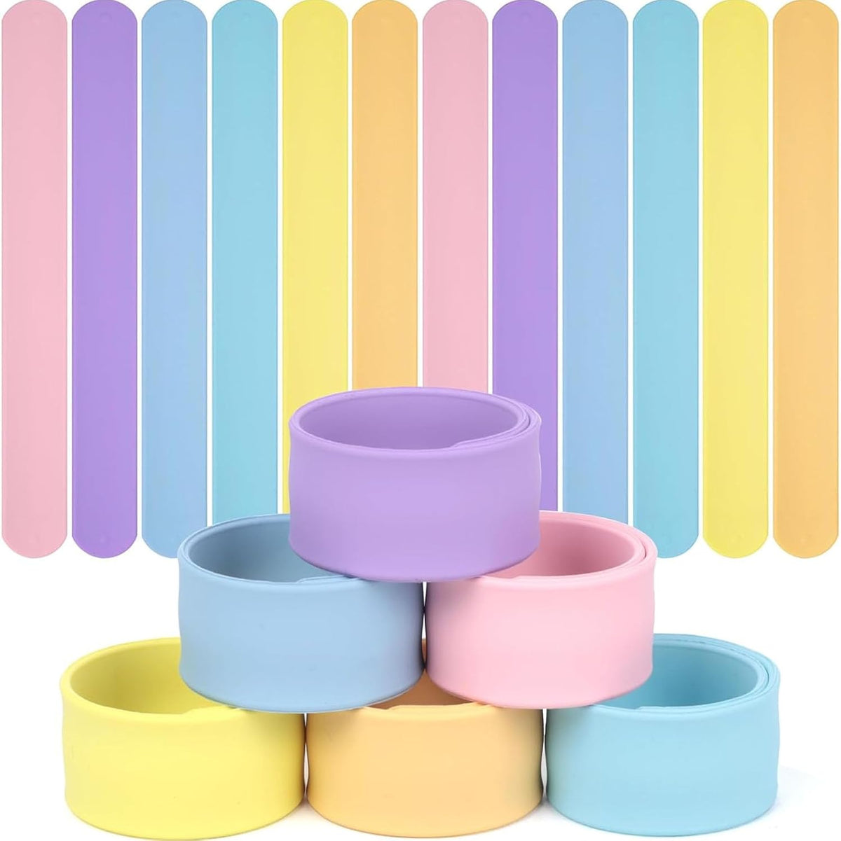LovesTown color slap bracelets bulk pack of 12 silicone snap bands in rainbow colors