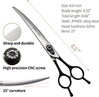 7.0'' Professional Dog Grooming Scissors Set with Black Non-Slip - Curved Shear / 8.0'' - image 2