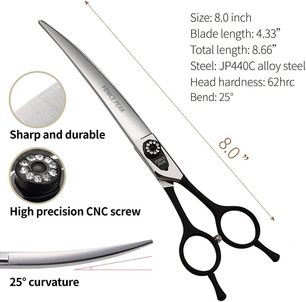 7.0'' Professional Dog Grooming Scissors Set with Black Non-Slip - Curved Shear / 8.0'' - image 2