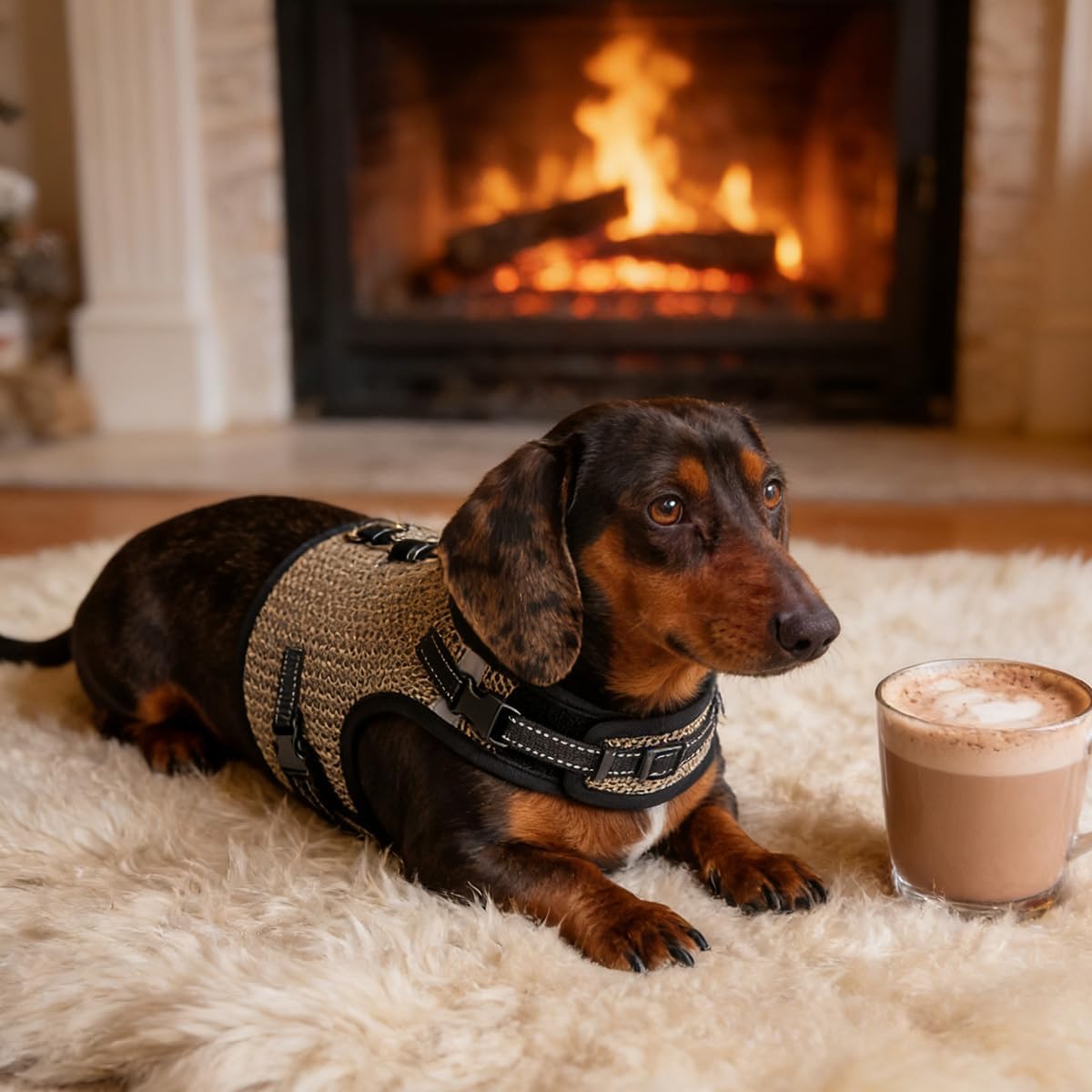 Mini Dachshund Harness, No Armpit Rub, Escape Proof, Reflective - Khaki / M: Chest 42-52cm (16.5"-20.5") - image 3