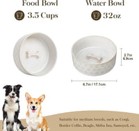 MALACASA Dog Bowl Set, Ceramic Bowls with Walnut Wood Stand - Five-leaf Grass / 4 Cups - image 2