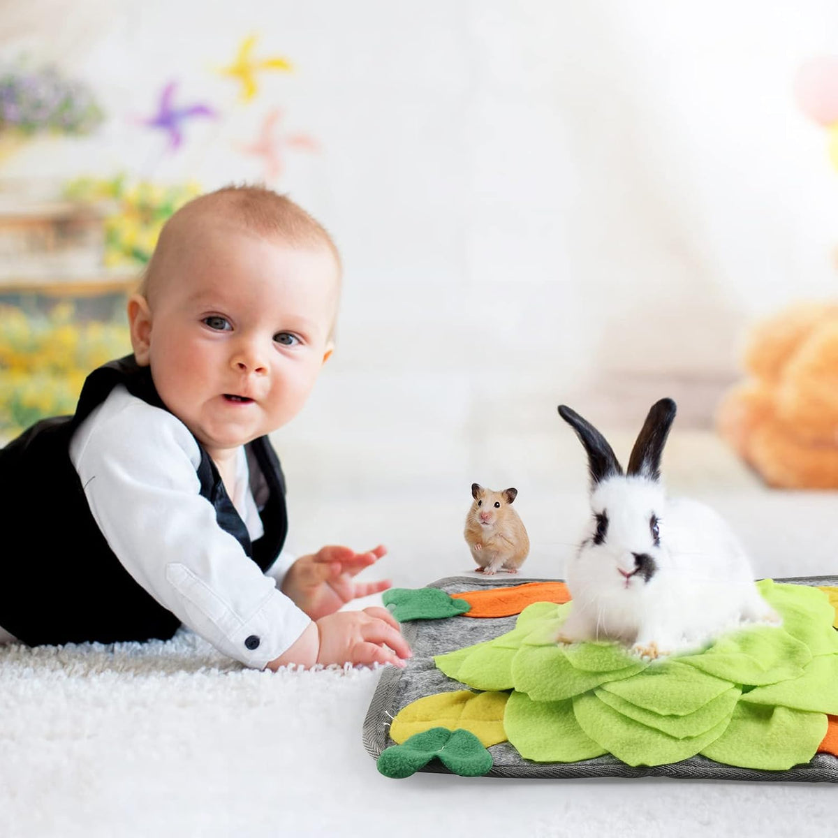 Rabbit Foraging Mat Interactive Bunny Snuffle Mat for Small Animals – Essentials for Small Pets - Green - image 2