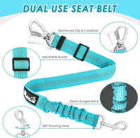 SlowTon Dog Seatbelt, 2 Pack Adjustable Heavy Duty Dog Safety Seat Belt – Essentials for Dogs - Light Blue / Seatbelt Clip + Carabiner - image 4