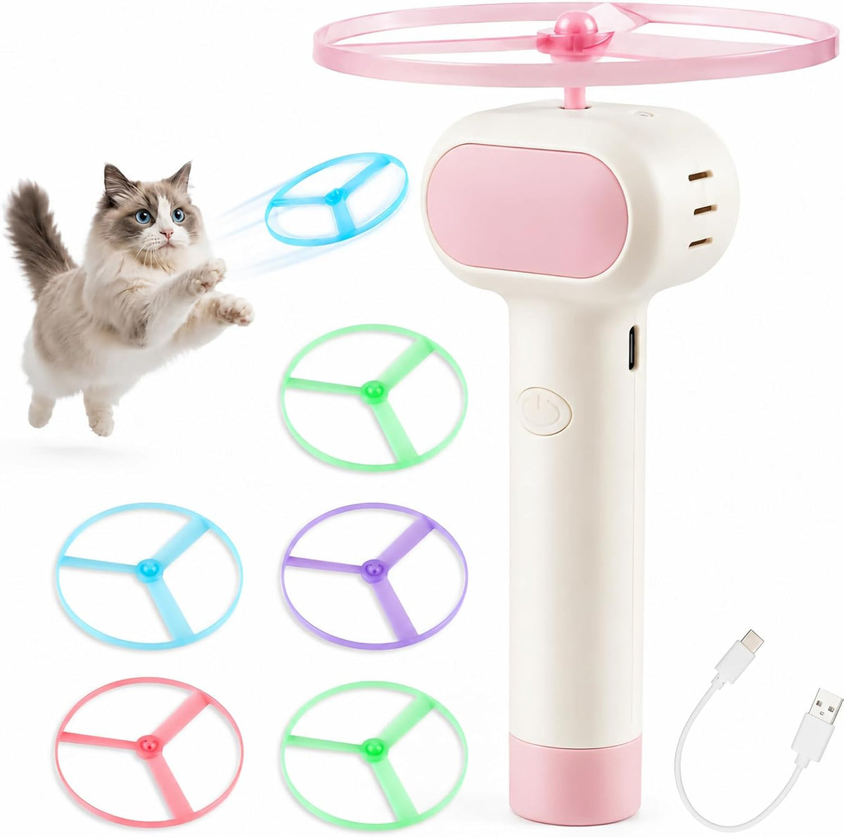 Cat Fetch Toy with Flying Disc Launcher - Pink