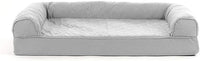 Furhaven Cooling Gel Dog Bed for Medium/Small Dogs w/ Removable Bolsters & Washable Cover, For Dogs Up to 35 lbs - Quilted Sofa - Silver Gray, Medium