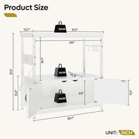 Bestier 20-29 Gallon Fish Tank Stand with Power Outlets, Metal Long Aquarium Stand with Storage Cabinet, 31x15 Reptile Terrarium Stand with Horizontal Gold Line, Stainless Hooks, 350 Lbs(White)