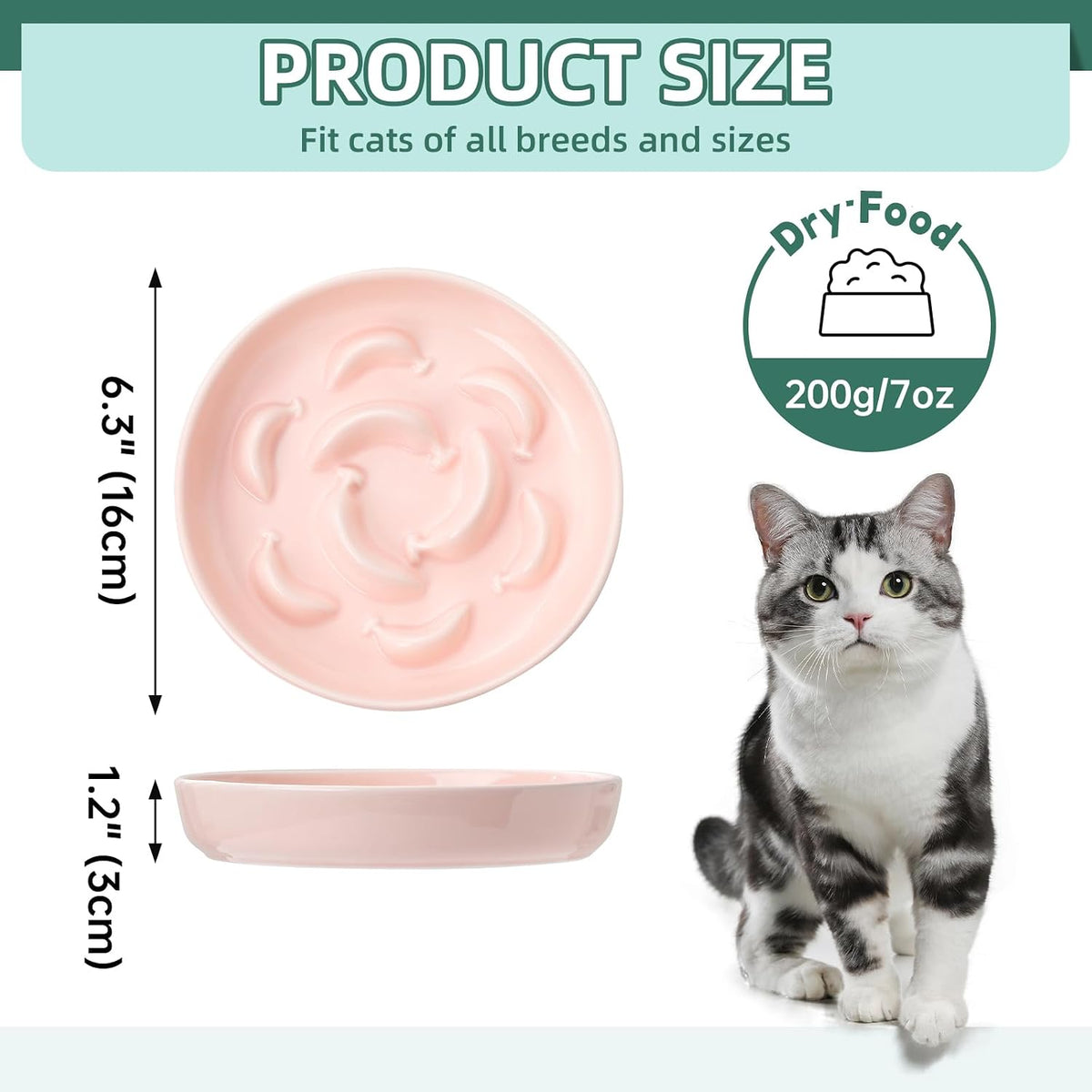 Ceramic Slow Feeder Cat Bowl - Bowl-Pastel Pink / 1.2"H Standard - image 2