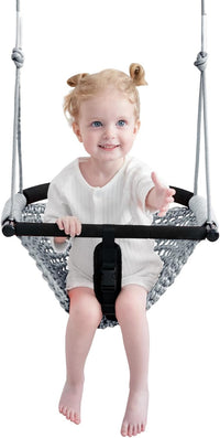 2 -in - 1 Toddler Swing. Swing Seat for kids Adjustable Ropes, for Kids Heavy Duty Rope Play - Gray