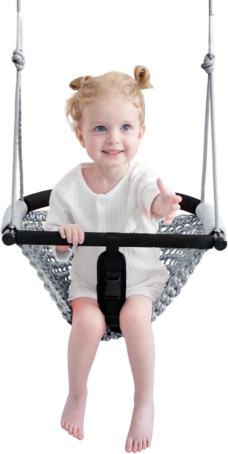 2 -in - 1 Toddler Swing. Swing Seat for kids Adjustable Ropes, for Kids Heavy Duty Rope Play - Gray