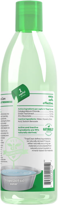 TropiClean Fresh Breath Water Additive for Cats, Cat Teeth Cleaning and Breath Freshener Solution, Complete No Brushing Dental Care, 16 oz.