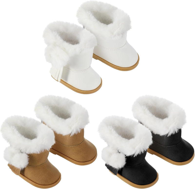 Bencailor 18 inch doll boots, 3 pairs of winter snow boots in white, black and brown