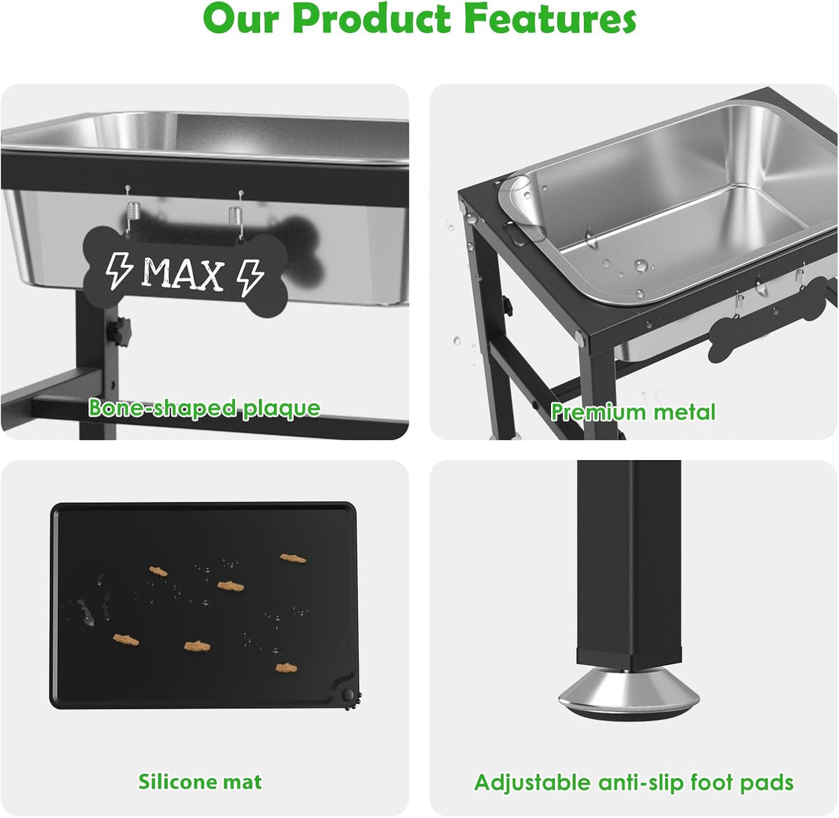 1.2 Gallon Elevated Large Dog Water Bowl with Mat - Black-2 gal & mat / Height: 9.4-14.2" - image 4