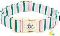 Elegant little tail Dog Collar - Pink&Green Strip / Small (Pack of 1)