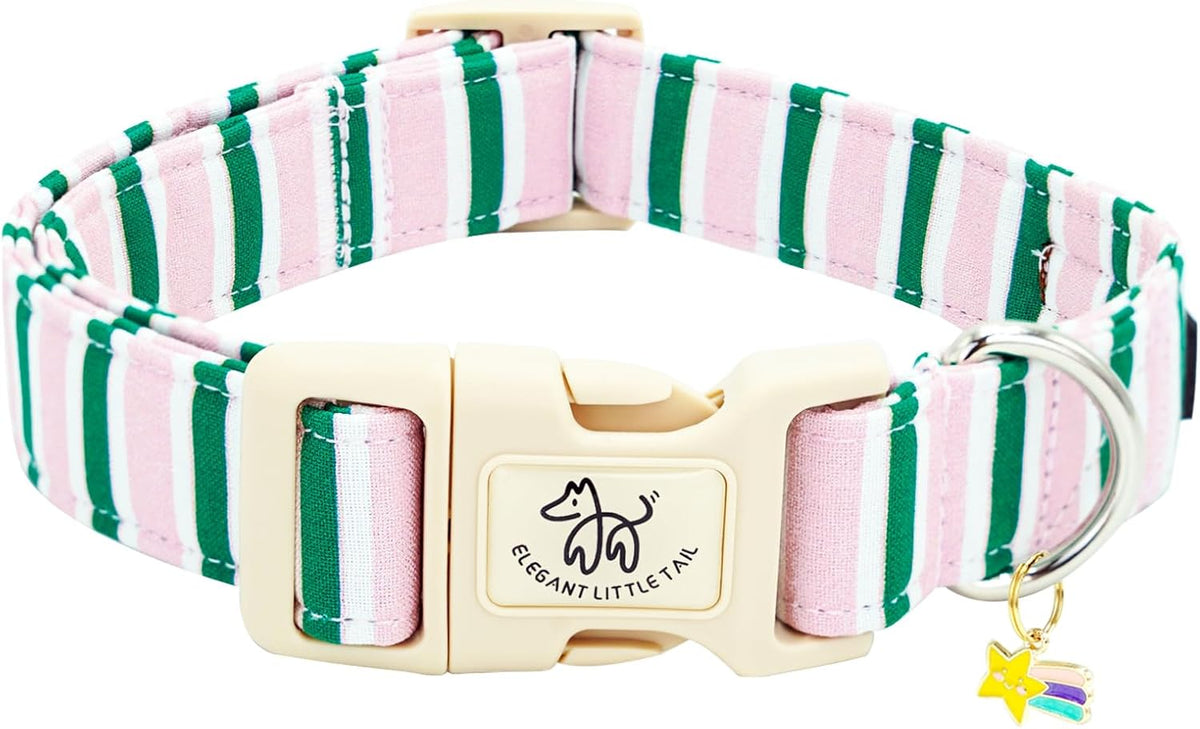 Elegant little tail Dog Collar - Pink&Green Strip / Small (Pack of 1)
