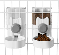 Hanging Cage Auto Pet Food Bowl Water Bottle Dispenser - Grey
