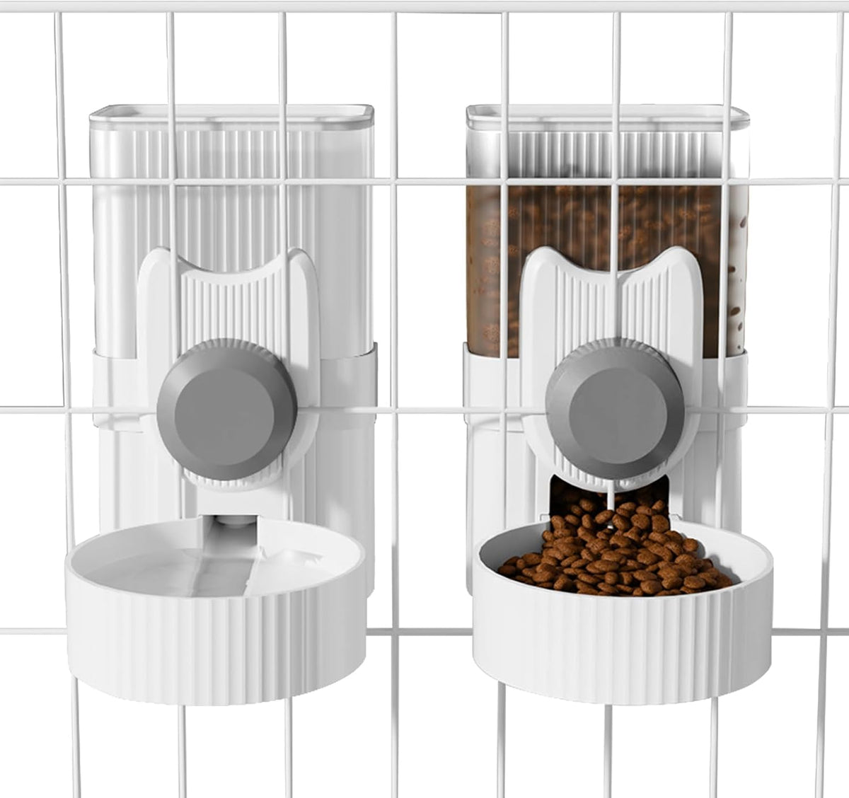 Hanging Cage Auto Pet Food Bowl Water Bottle Dispenser - Grey