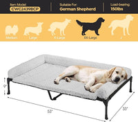 Veehoo Cooling Elevated Dog Bed Add Removable Deluxe Rose Plush Bolster Cushion Mat, 53" x 33" Washable Dog Couch Bed, Raised Pet Cot with Breathable Teslin Mesh, No-Slip Feet, Grey, CWC2439B