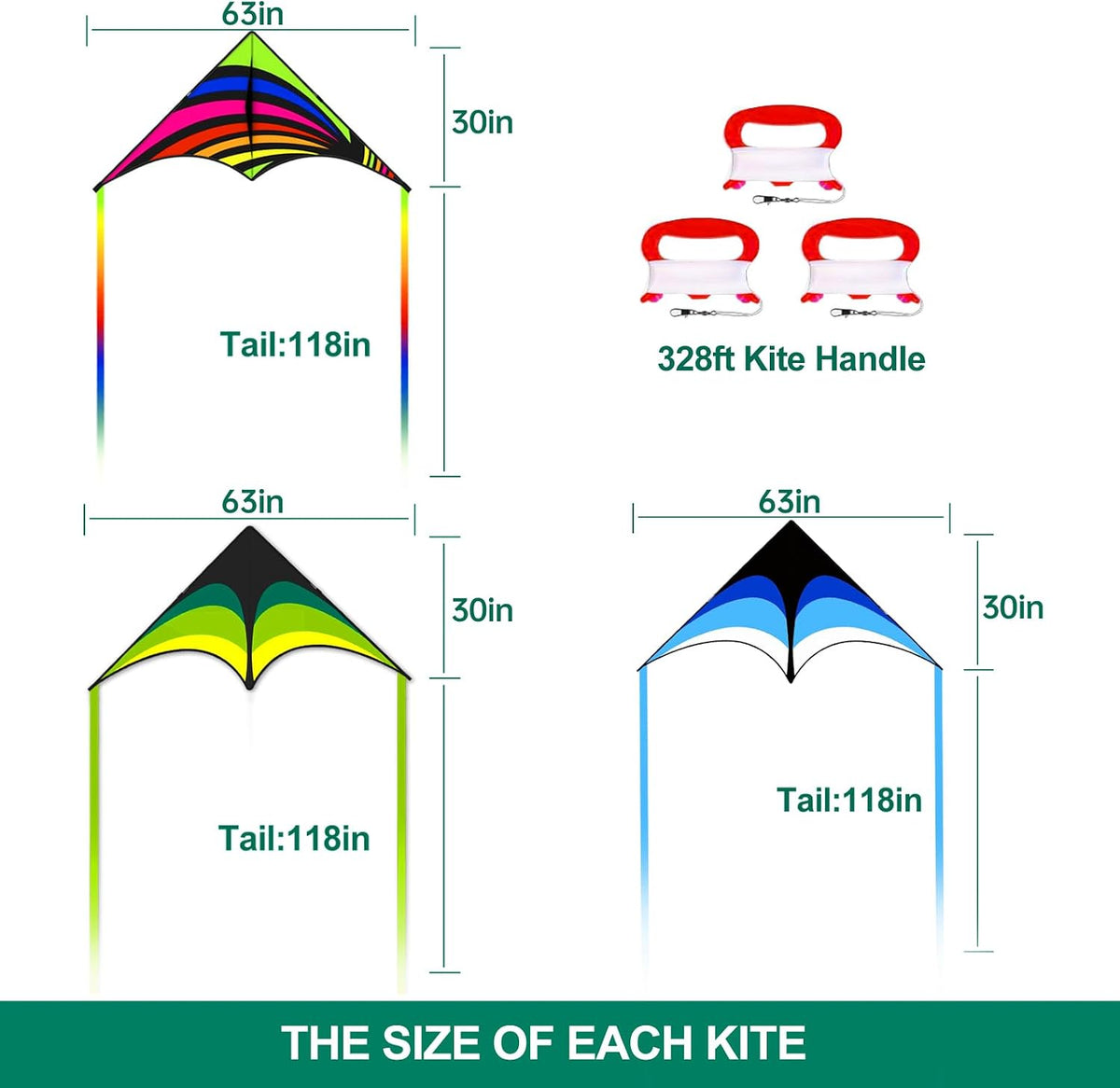 Delta Kite for Kids Ages 4-12 - 1 / Green&Blue&Rainbow - image 3