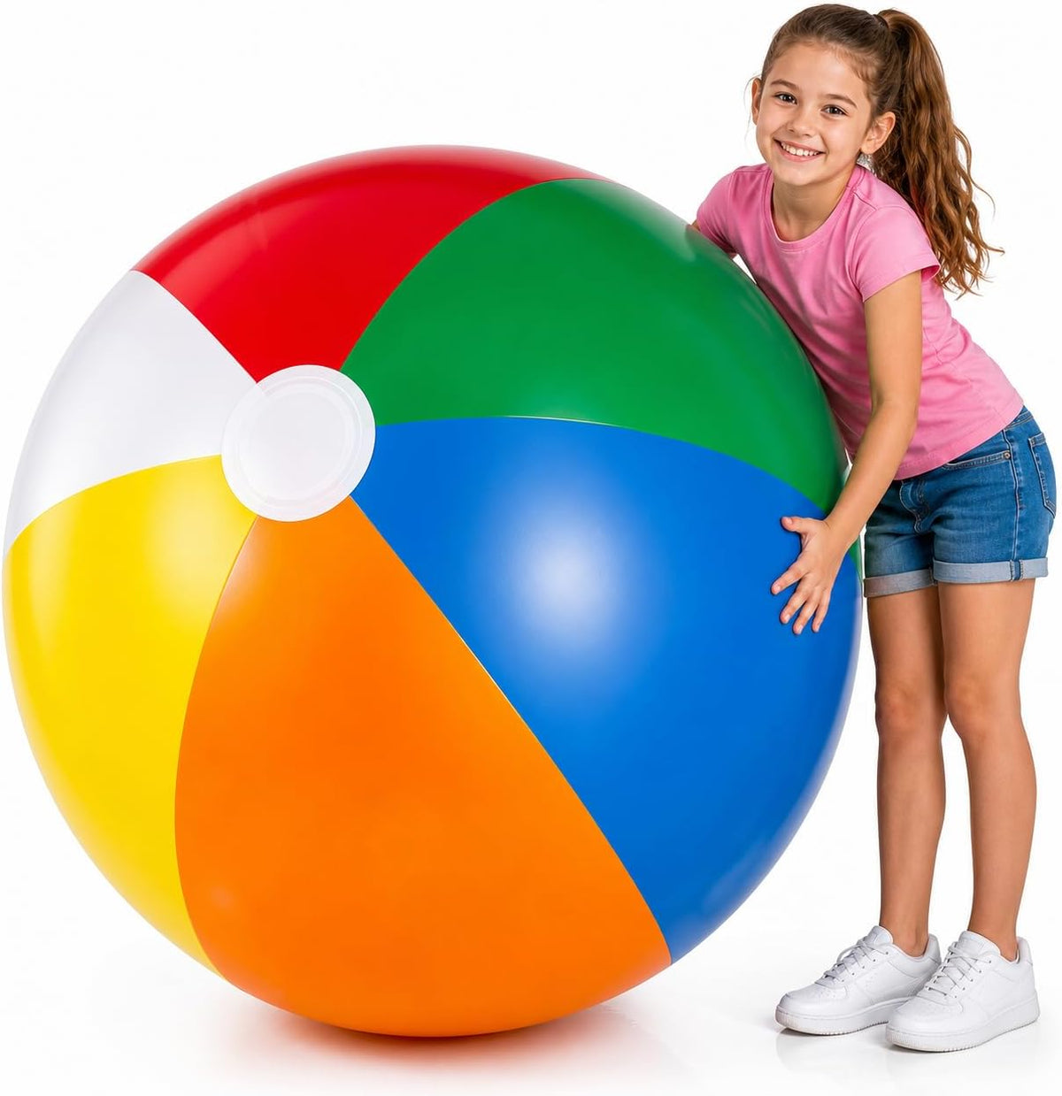 Bedwina 24 inch giant inflatable beach balls with red, green, yellow, orange, blue and white panels