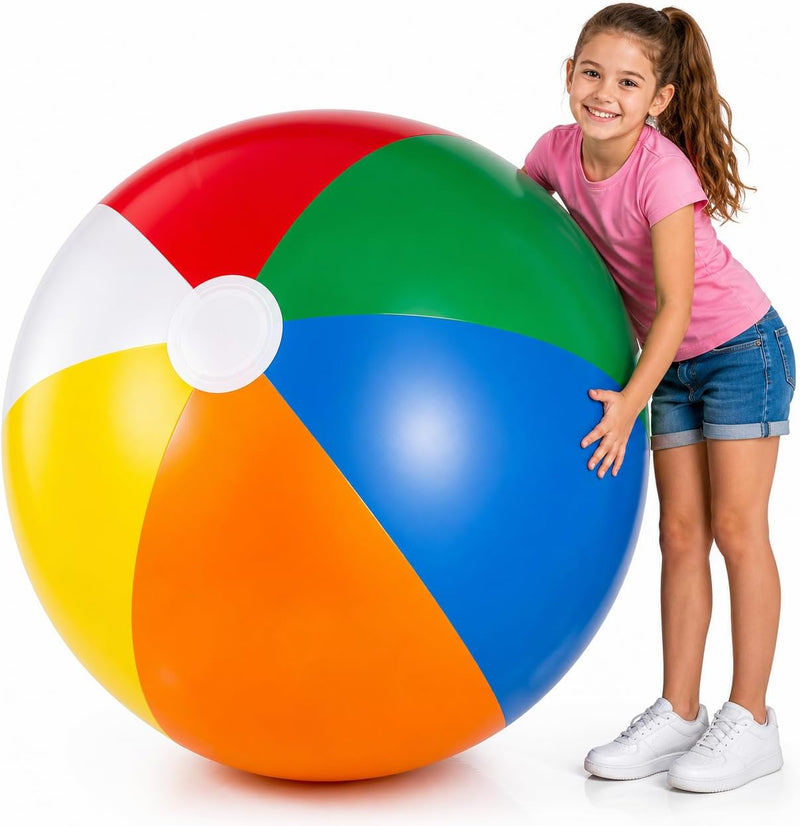 Bedwina 24 inch giant inflatable beach balls with red, green, yellow, orange, blue and white panels