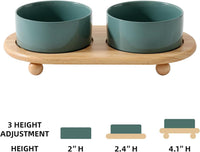 Cat Bowls Set of Two, 5.1” Ceramic Cat Food Bowls - Dark Green / 2 Bowls+Tray - 6.1" - image 2