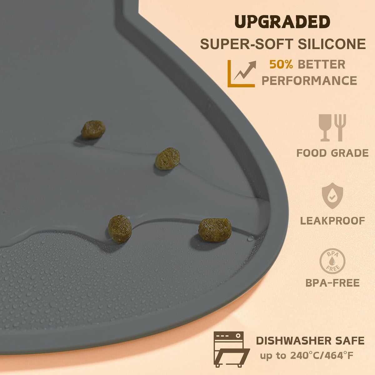 Cat Food Mat, Silicone Non Slip Dog Bowl Mat Waterproof Cat Feeding Mat Stop Food Spills and Water - Charcoal Gray / 20"L x 12"W - image 3