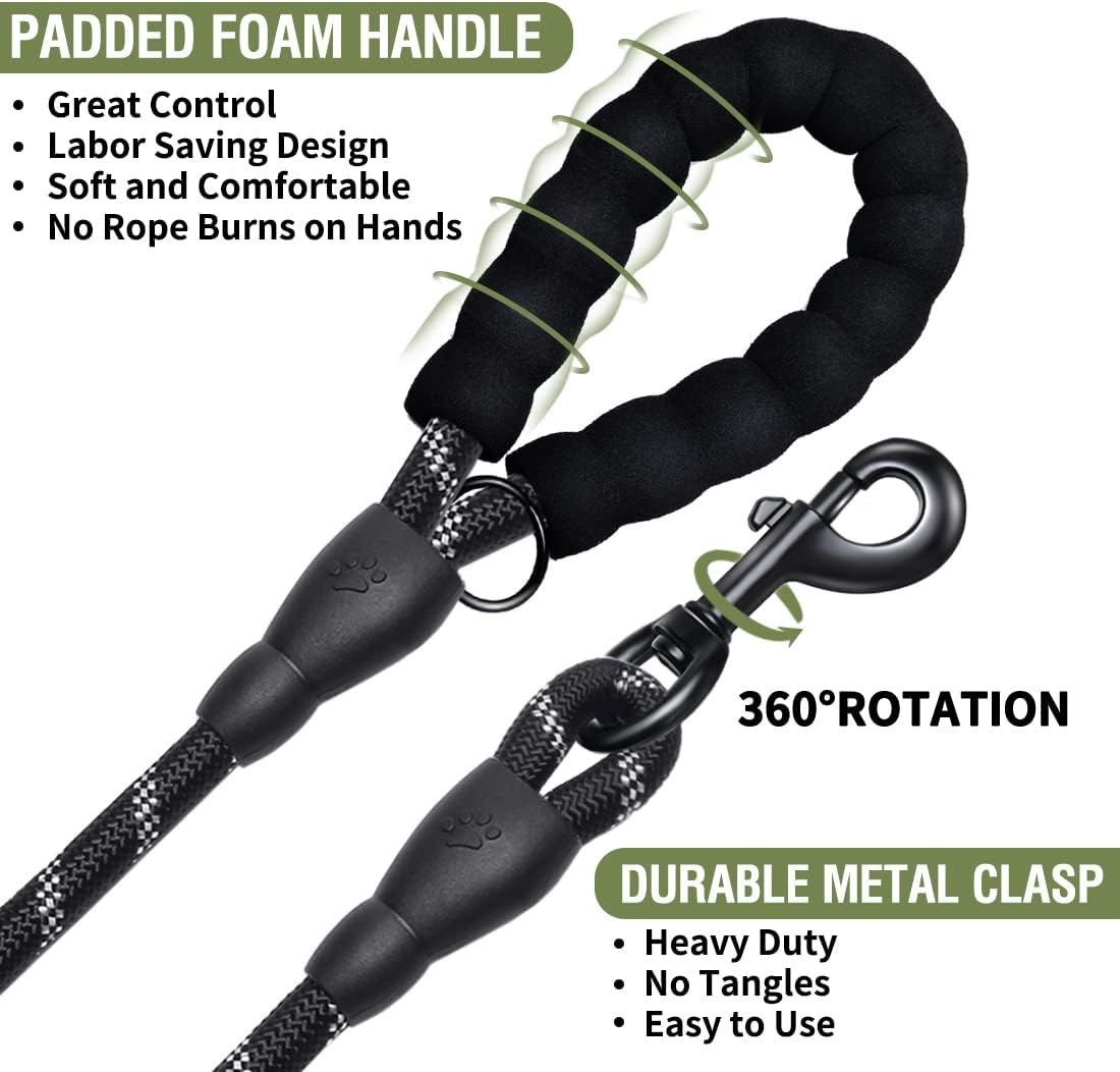 COOYOO 2 Pack Dog Leash 5 FT Heavy Duty - 1/2"x 6 FT (18~120 lbs.) / Set 8-Black+Olive - image 4