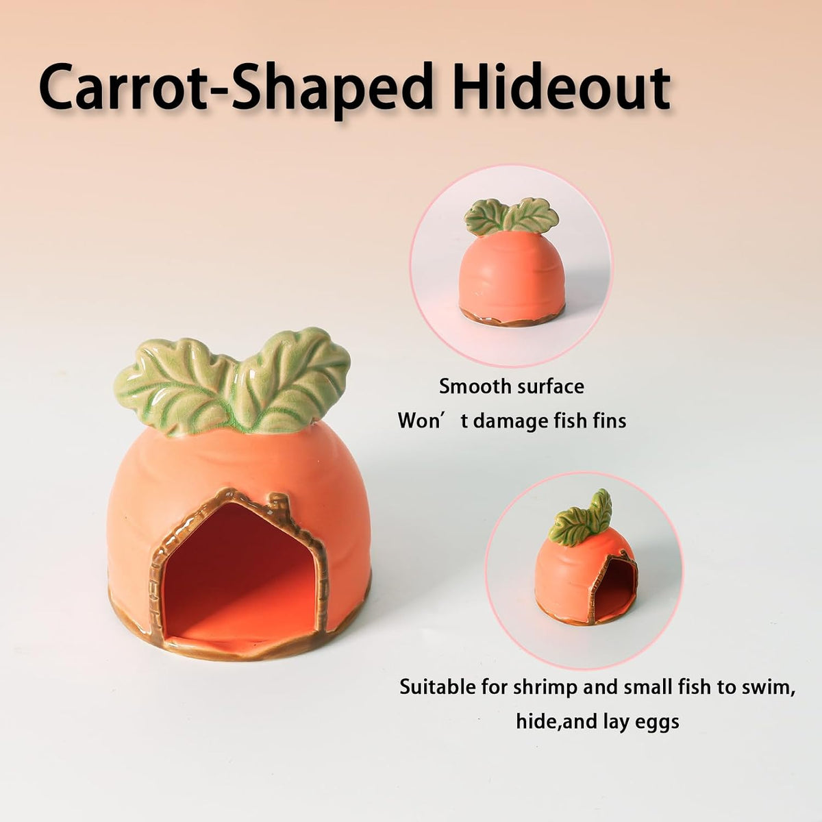 Pink Aquarium Decor Ceramic Cute Strawberry Betta Fish Tank Cave – Essentials for Fish - Orange / Carrot - image 4