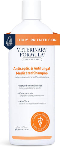 Veterinary Formula Clinical Care Antiseptic and Antifungal Medicated Shampoo for Dogs & Cats, 16 Fl Oz – Helps Alleviate Scaly, Greasy, red Skin – Paraben, Dye, Soap-Free (1 Pack)