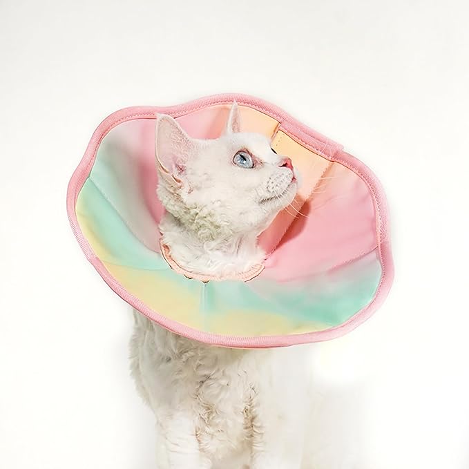 Touchdog Foldable Dog Cone Collar for Cats & Dogs - Adjustable Soft Recovery Collar with Waterproof PU Coating, Lightweight Design, 24.5cm/9.6in Wide Barrier (Pink Gradient Color, S)