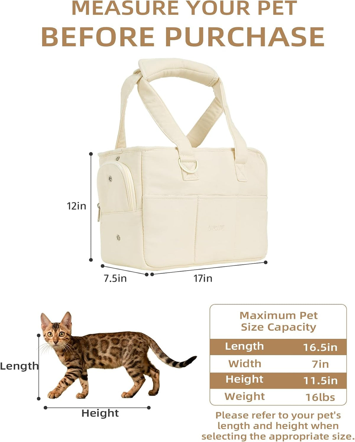 ONECUTE Dog Purse Carrier for Small Dogs Rabbit cat with Large Pockets - Beige / 17.0"L x 7.5"W x 12.0"H - image 2