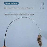 Interactive Cat Wand Toy with Cat Dancer, Retractable Feather Fox Tail Teaser for Indoor Cats, Enrichment Play Kittens to Senior Cats (Soft Pink)