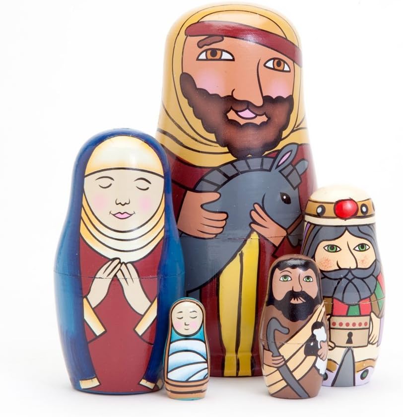 Bits and Pieces Monkey Nesting Dolls, Russian Doll Set of 5 - Nesting Holy Family