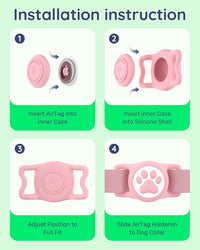 IP68 Waterpoof Dog Airtag Holder, Stretchy Silicone Full Body Covered Apple Air Tag Holder for Dog Cat Collar Fit All Width Collar (Pink/Red, 2 Pack)