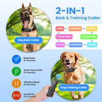 1Pc 2 In 1 Dog Shock And Bark Collar Dog Training Collar With Remote Rechargeable IP68 Waterproof With 3 Channels For Me