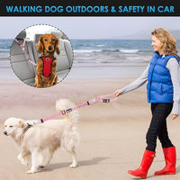 SlowTon Dog Seat Belt for Car, 2 Pack Dog Car Harness Seatbelt Adjustable with Elastic Bungee Buffer, 2 in 1 Pet Car Leash Headrest Restraint Dog Reflective Safety Tether (Pink, Headrest+Clip)