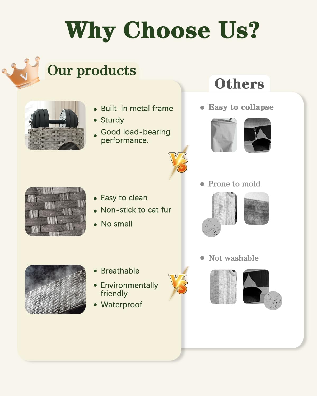 Cat Beds Indoor Kitten House, PE Rattan Cat Cave - Gray / Round-XL - image 4