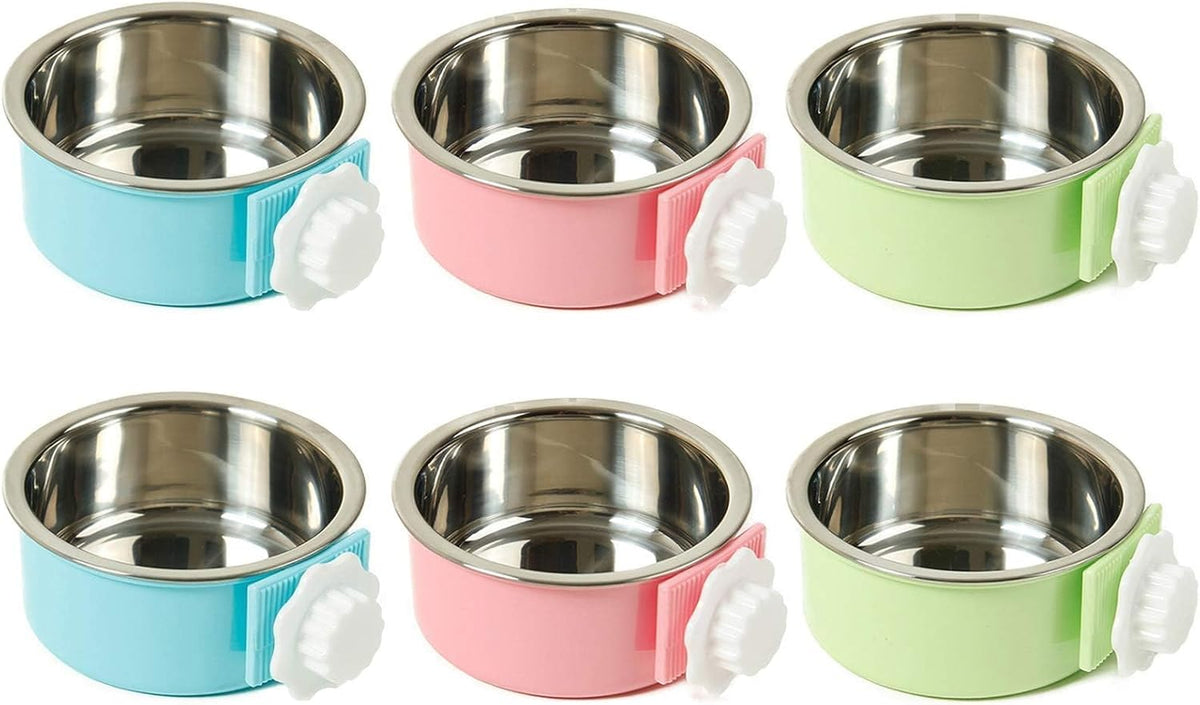 2PCS Stainless Steel Dog Bowls Set Removable Puppy Food and Water - 6 PCS / Size: L (2×Blue, 2×Green, 2×Pink)
