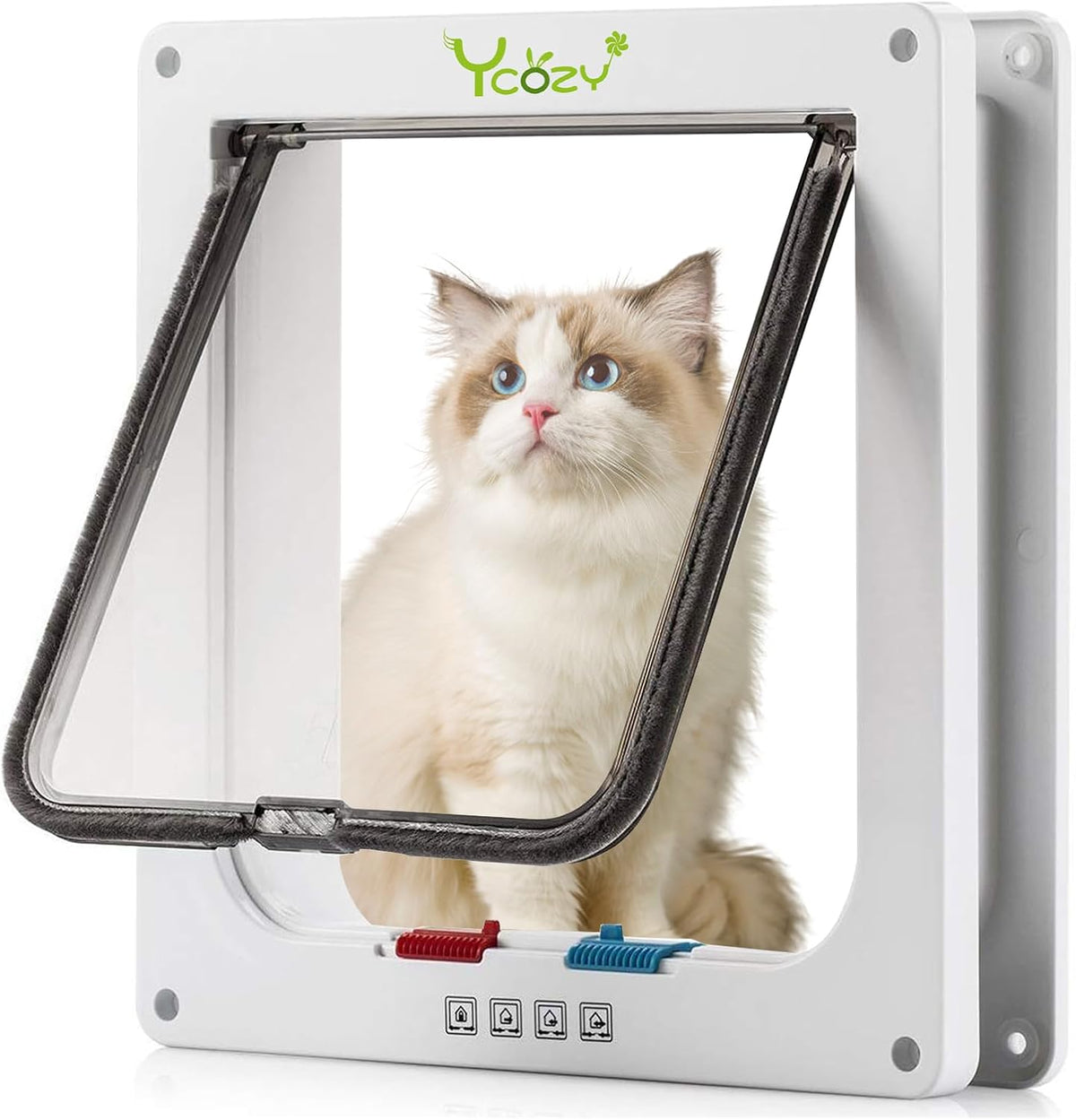 Ycozy XL Cat Doors Outer Size 11" x 9.8" 4-Way Locking Indoor Pet - X-Large / White