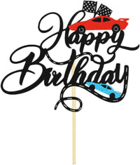Black acrylic Happy Birthday cake topper on a frosted birthday cake - view 6
